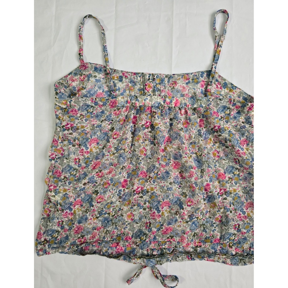 Garage Floral Cami Top Blue Pink Wildflower Lace Trim Button Front Small - Picture 10 of 14